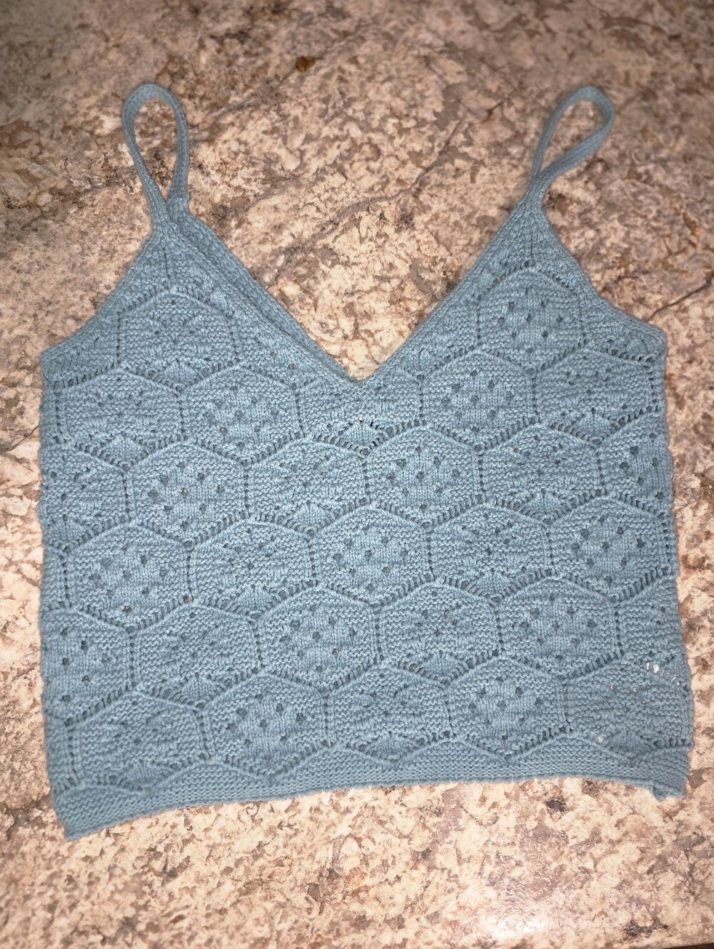 American Eagle Outfitters Teal Blue Crochet V-Neck Cropped Top Small NWOT